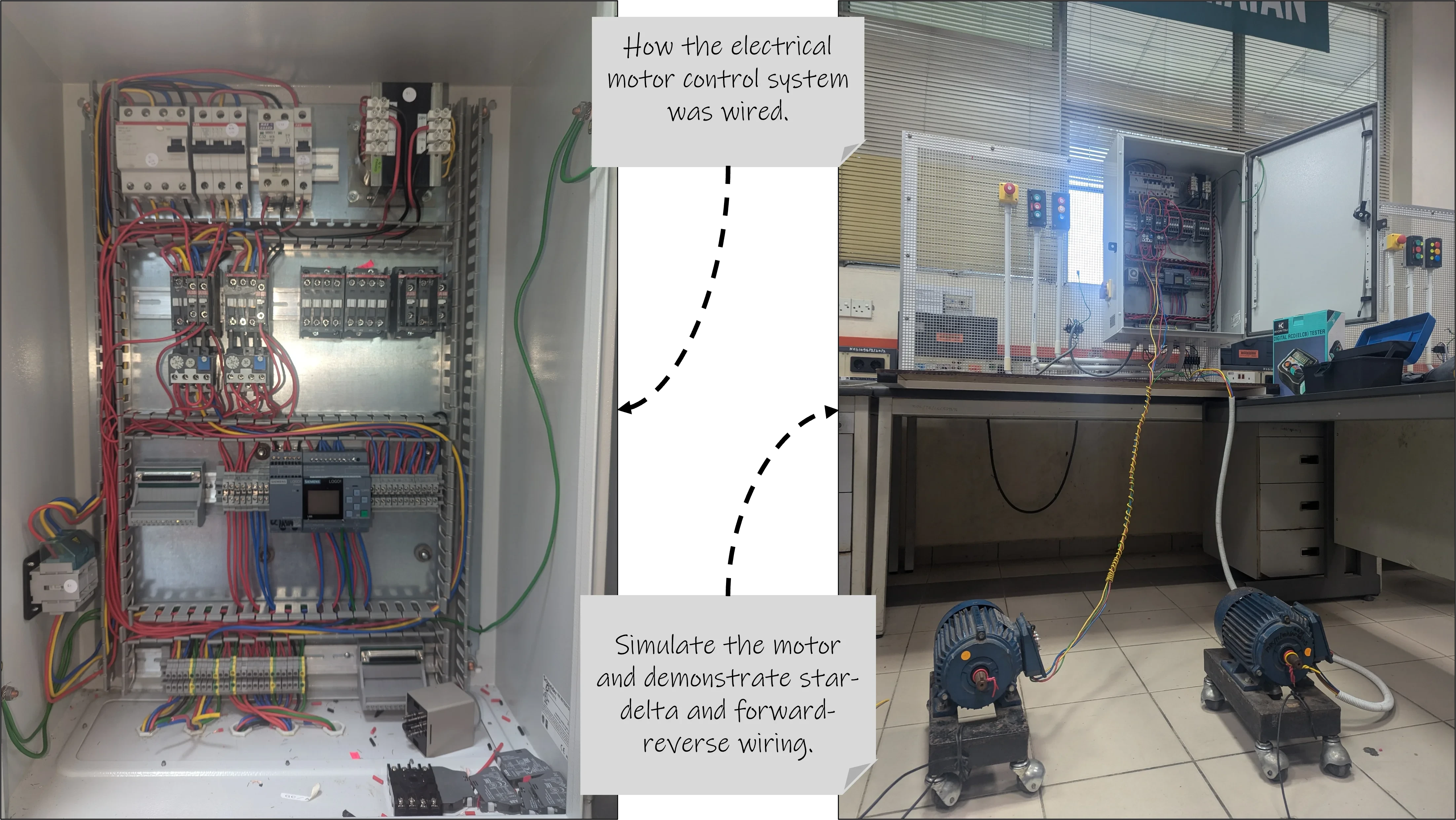 Electrical motor control system and two motors attached to the system
